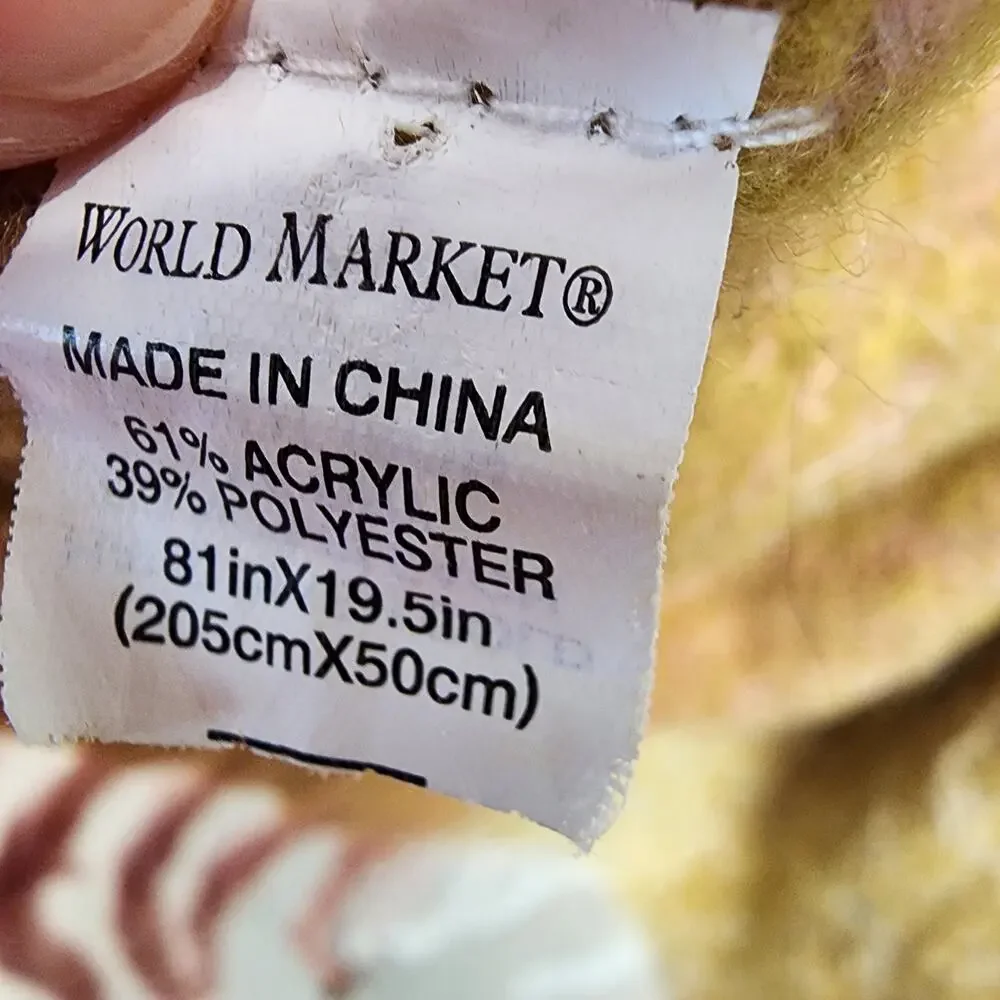 World Market Chunky Knit Scarf Shawl Wrap Pink Tan Colorblock Fringe Boho 80x19